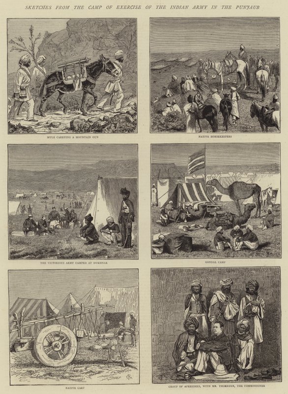 Skisser från den indiska arméns övningsläger i Punjaub av Alfred Chantrey Corbould