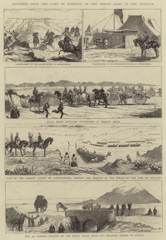Skisser från den indiska arméns övningsläger i Punjaub av Alfred Chantrey Corbould