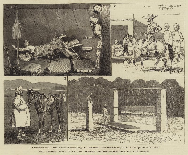 Det afghanska kriget, med Bombay-divisionen, Skisser på mars av Alfred Chantrey Corbould