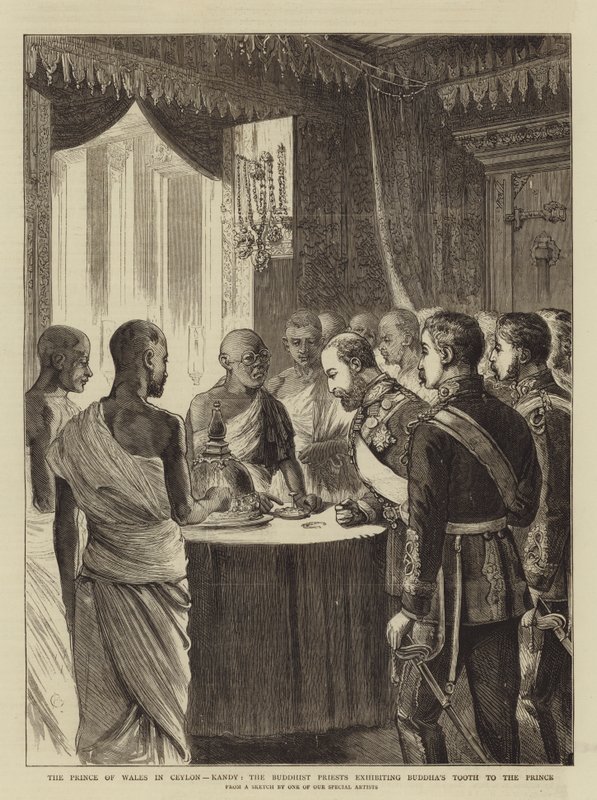 Prinsen av Wales i Ceylon, Kandy, de buddhistiska prästerna som ställer ut Buddhas tand för prinsen av Alfred Chantrey Corbould