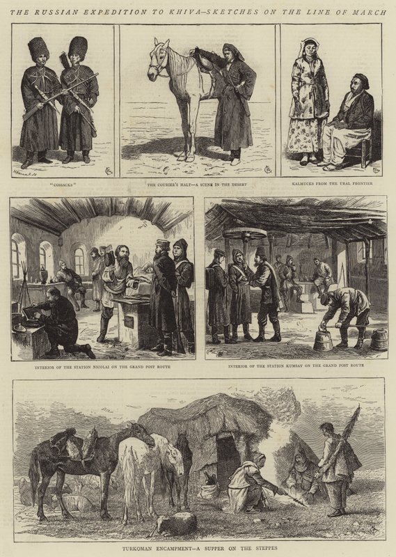 Den ryska expeditionen till Khiva, skisser över marschen av Alfred Chantrey Corbould