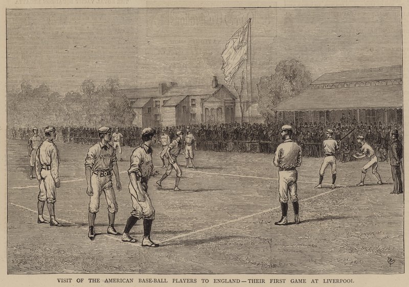 Besök av de amerikanska basebollspelarna i England, deras första match i Liverpool av Alfred Chantrey Corbould