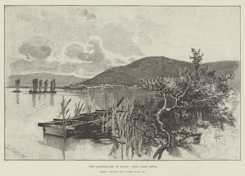 Jordbävningen i Japan, Otsu, Lake Biwa av Alfred East