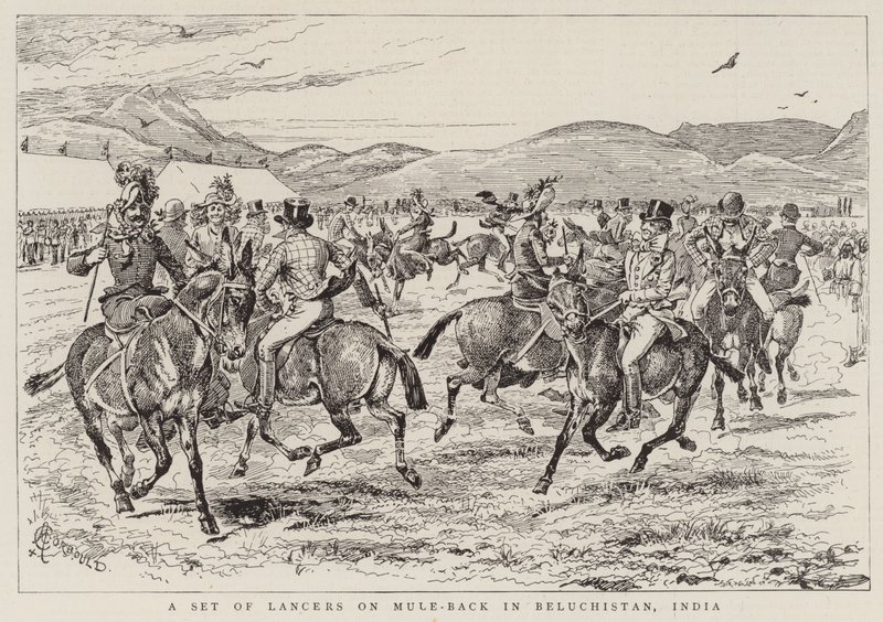 En uppsättning Lancers på Mule-Back i Beluchistan, Indien av Alfred Chantrey Corbould