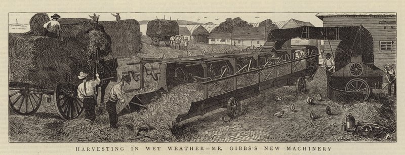 Skörd i vått väder, Mr Gibbs nya maskineri av Alfred Chantrey Corbould