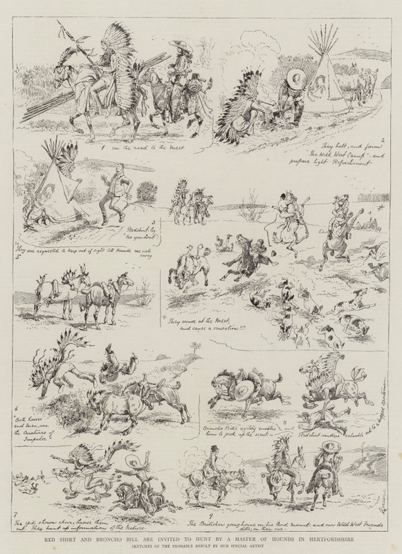 Red Shirt och Broncho Bill är inbjudna att jaga av en mästare på jakthundar i Hertfordshire av Alfred Chantrey Corbould