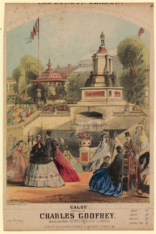 Galopp. Visar Royal Horticultural Society-trädgården skapad för att sammanfalla med 1862 års utställning av Alfred Concanen