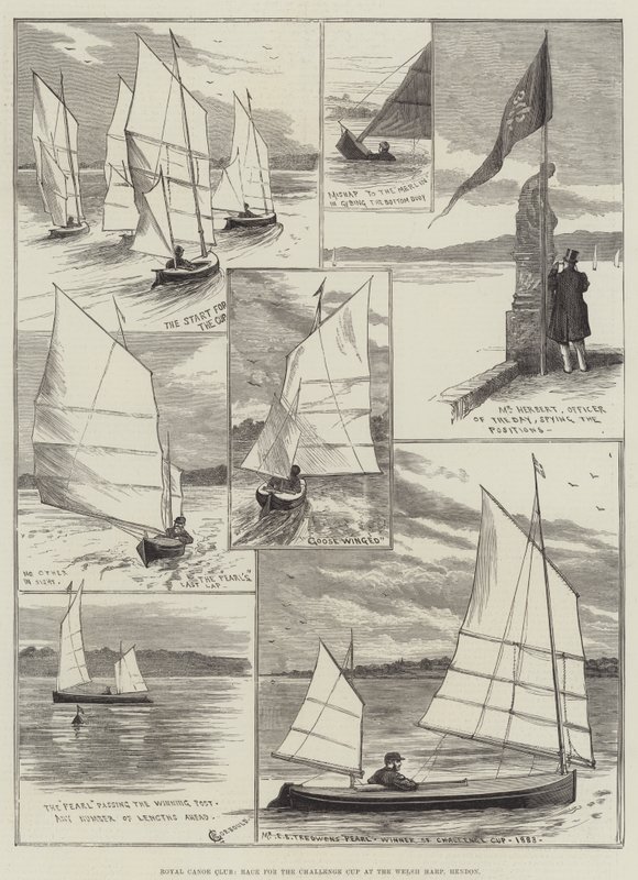 Royal Canoe Club, tävling om Challenge Cup vid Welsh Harp, Hendon av Alfred Courbould