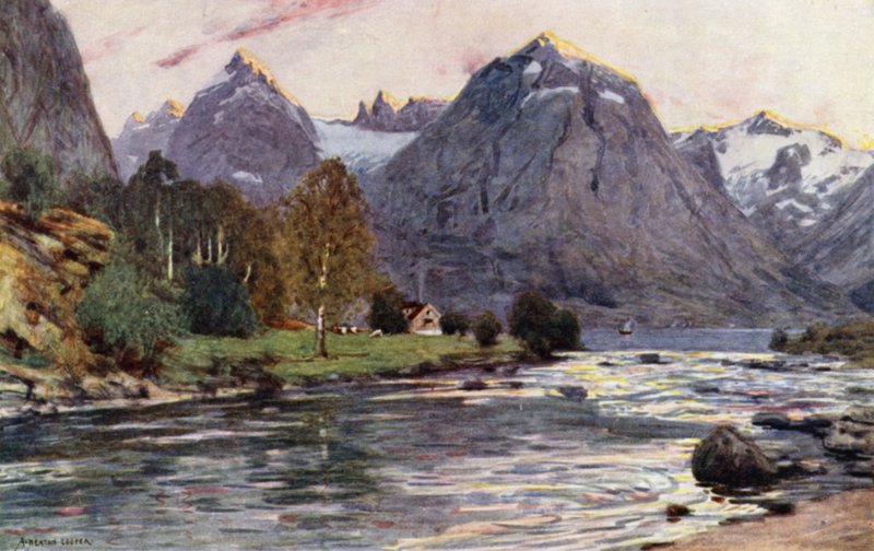 En laxälv, Stryn, Nordfjorden av Alfred Heaton Cooper