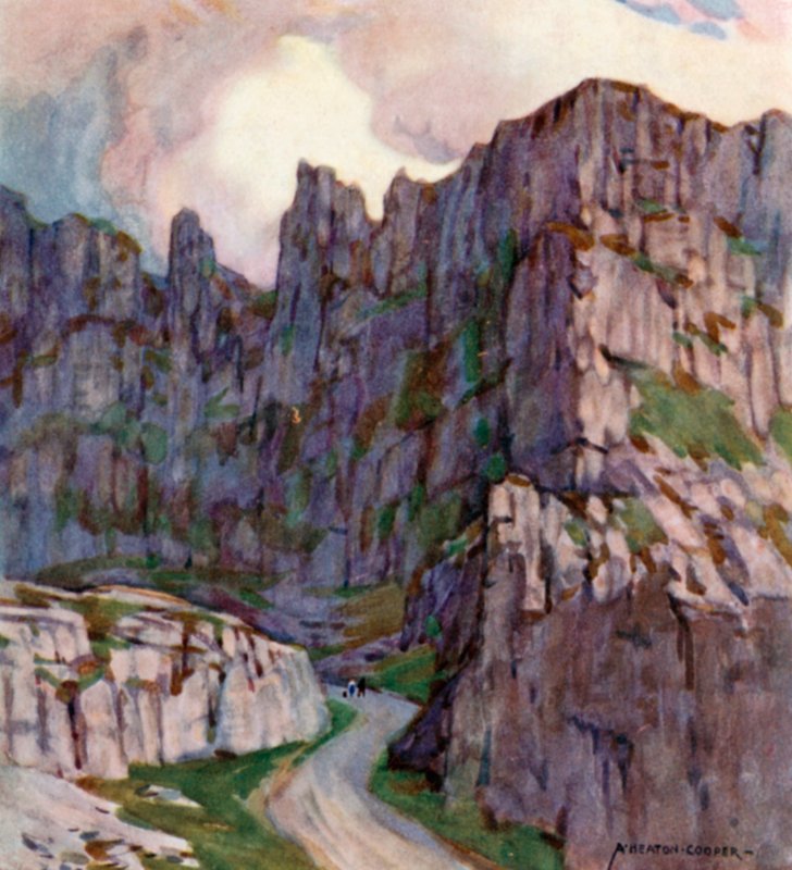 Cheddar Gorge (färg litho) av Alfred Heaton Cooper