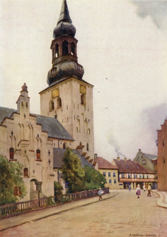 Danmark: Aalborg domkyrka, Nordjylland (färg litho) av Alfred Heaton Cooper