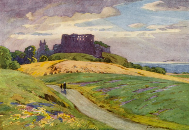 Danmark: Bornholm, Hammershus slott (färg litho) av Alfred Heaton Cooper