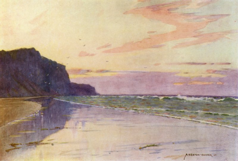 Danmark: Danmarks västligaste punkt, nära Esbjerg (färg litho) av Alfred Heaton Cooper