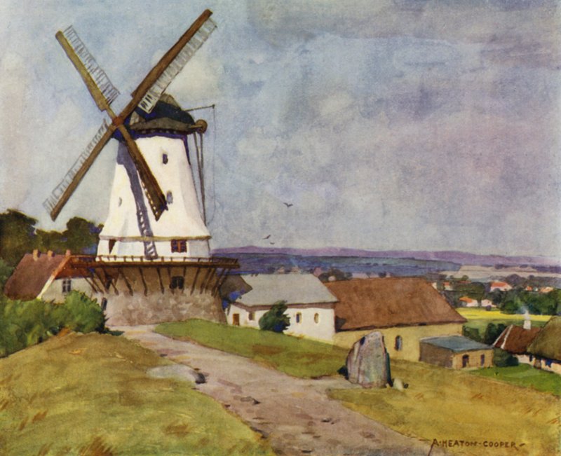Danmark: Dybbols bruk, Sønderborg, på slagfältet 1864 (färg litho) av Alfred Heaton Cooper
