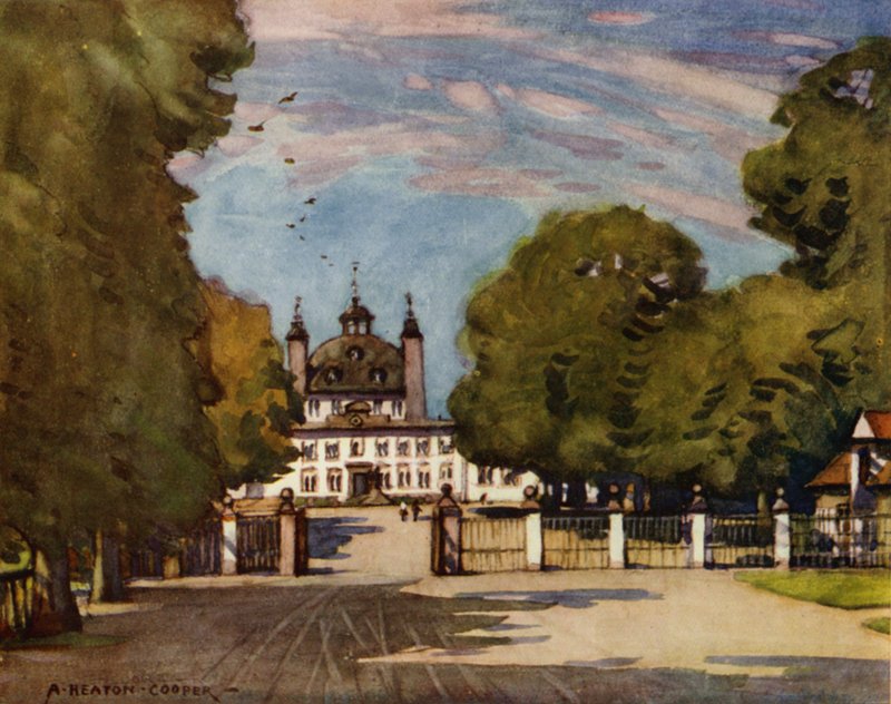 Danmark: Fredensborgs slott (färg litho) av Alfred Heaton Cooper
