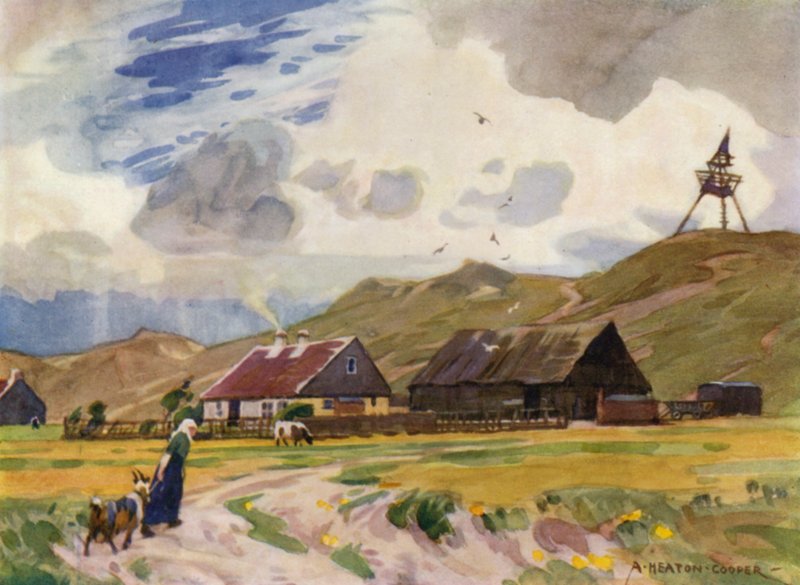 Danmark: Gamla Skagen (färg litho) av Alfred Heaton Cooper