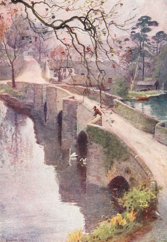 Lake District: En dimmig morgon, Newby Bridge, Windermere (färglitografi) av Alfred Heaton Cooper