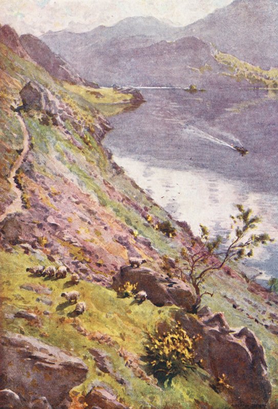 Lake District: A Mountain Path, Sandwick, Ullswater (färglitografi) av Alfred Heaton Cooper