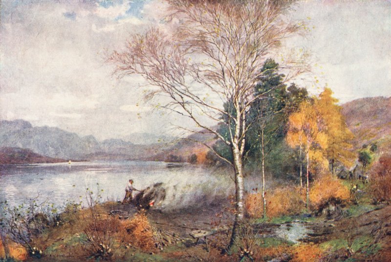Lake District: Kolbrännare, Coniston Lake (färglitografi) av Alfred Heaton Cooper