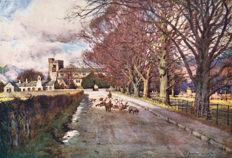 Lake District: Crosthwaite Church, Keswick (färglitografi) av Alfred Heaton Cooper