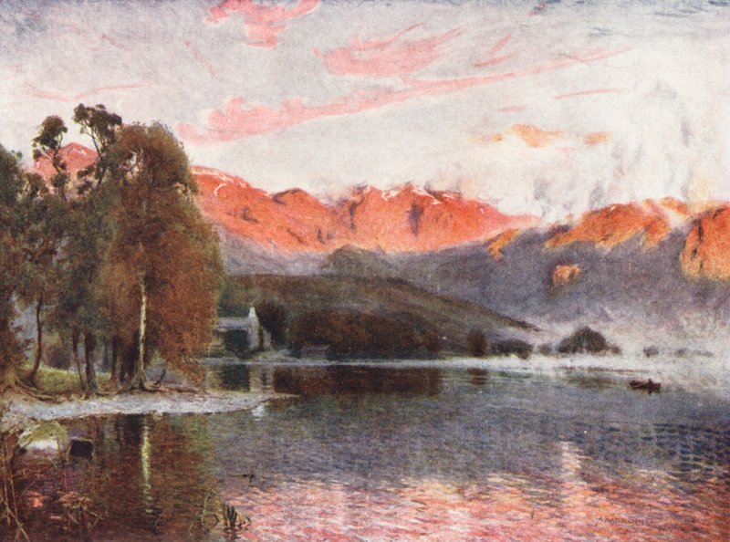 Lake District: Dawn, Coniston (färglitografi) av Alfred Heaton Cooper