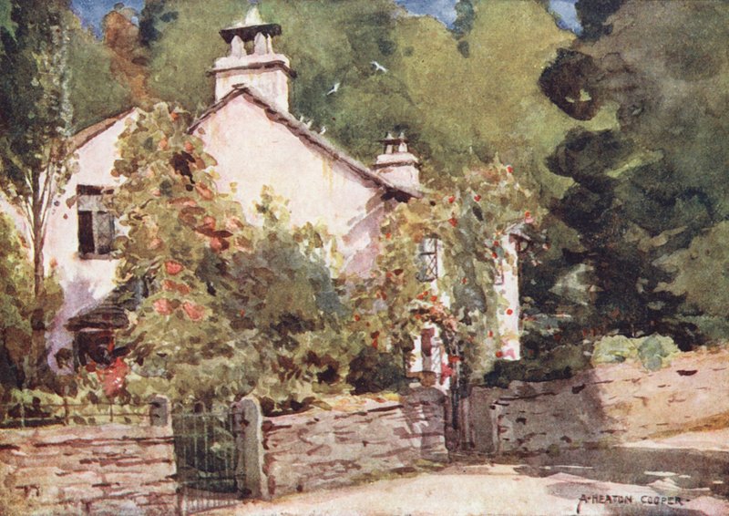 Lake District: Dove Cottage, Grasmere (färglitografi) av Alfred Heaton Cooper