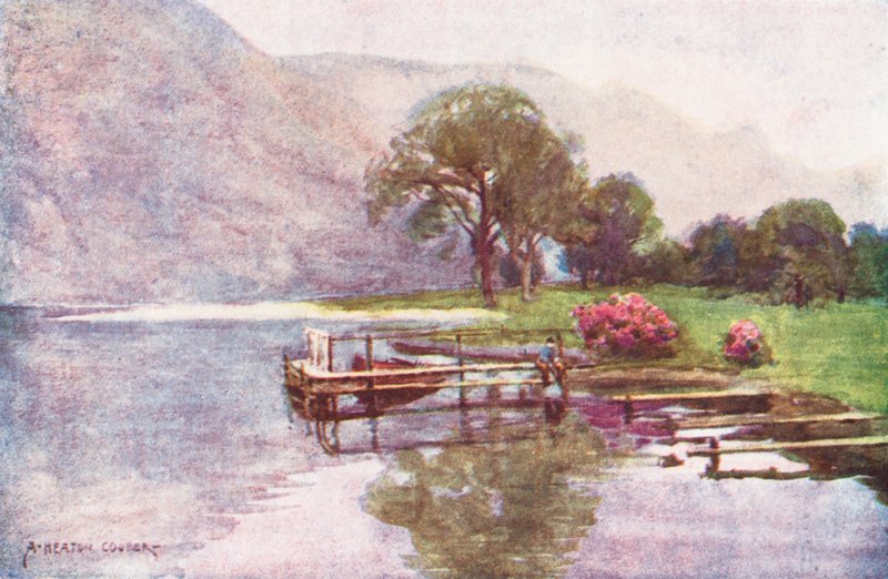Lake District: Dimmig skymning, Head of Ullswater (färglitografi) av Alfred Heaton Cooper