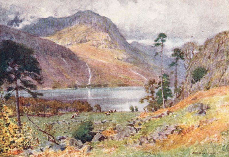 Lake District: Huvudet av Buttermere (färglitografi) av Alfred Heaton Cooper