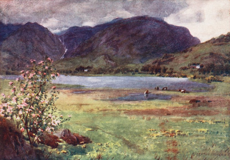 Lake District: Little Langdale Tarn (färglitografi) av Alfred Heaton Cooper