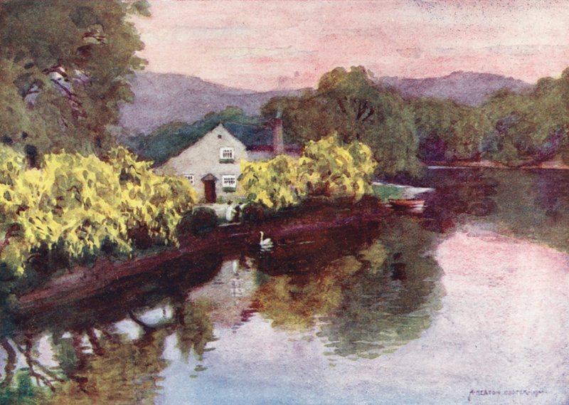 Lake District: Gamla gullregn vid Newby Bridge, Windermere (färglitografi) av Alfred Heaton Cooper