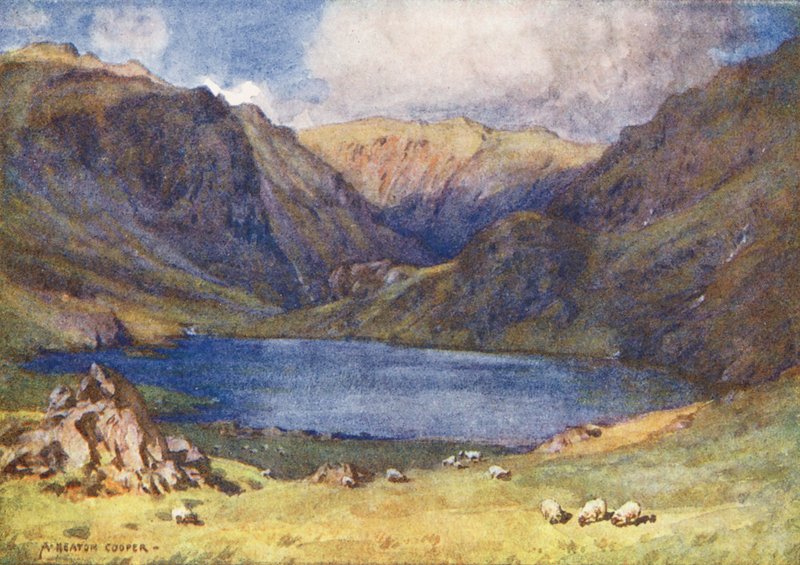 Lake District: Seathwaite Tarn, Duddon Valley (färglitografi) av Alfred Heaton Cooper