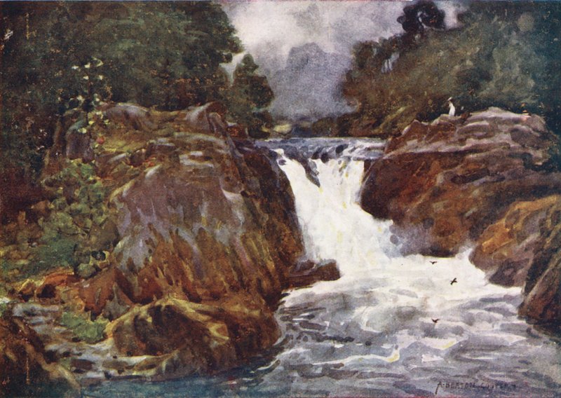 Lake District: Skelwith Force, Langdale (färglitografi) av Alfred Heaton Cooper