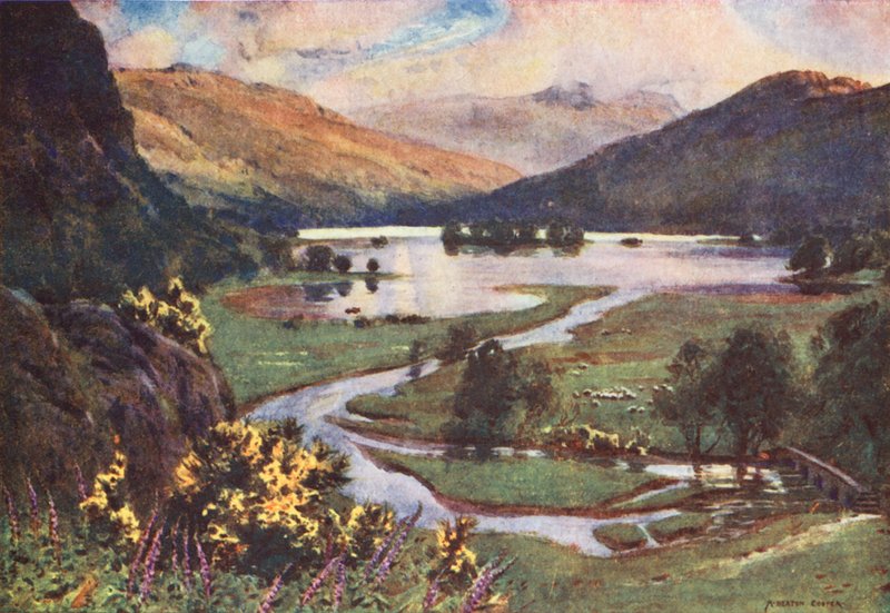 Lake District: Solnedgång, Rydal Water (färglitografi) av Alfred Heaton Cooper
