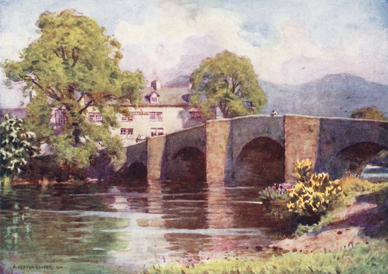 Lake District: Swan Inn, Newby Bridge, Windermere (färglitografi) av Alfred Heaton Cooper