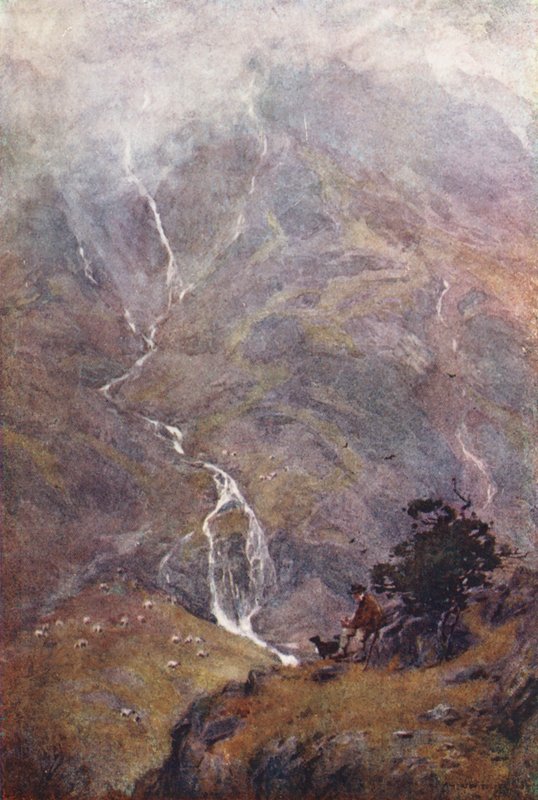 Lake District: The Shepherd, Yewdale, Coniston (färglitografi) av Alfred Heaton Cooper