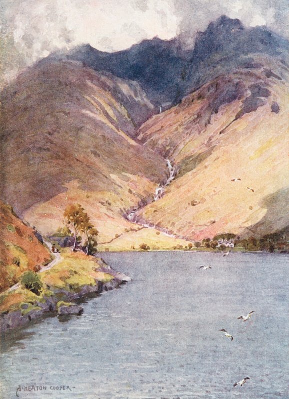 Lake District: Wastwater och Scawfell (färglitografi) av Alfred Heaton Cooper