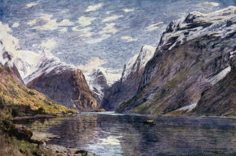 Loen Vand och Glacier, Nord Fjord av Alfred Heaton Cooper