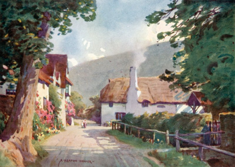 Luccombe Village (färg litho) av Alfred Heaton Cooper
