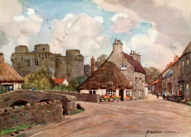 Nunney Village och slott av Alfred Heaton Cooper