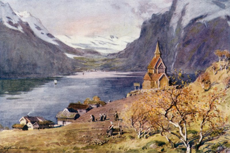 Urnaes kyrka, Lyster, Sognefjorden av Alfred Heaton Cooper