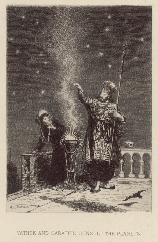 Vathek och Carathis konsulterar planeterna (etsning) av Alfred Holst Tourrier