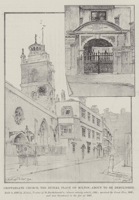 Cripplegate Church, begravningsplatsen i Milton, på väg att rivas av Alfred Hugh Fisher