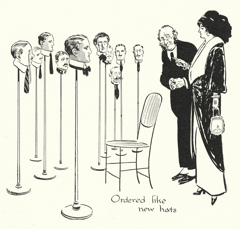 Välja män som hattar (litografi) av Alfred Leete