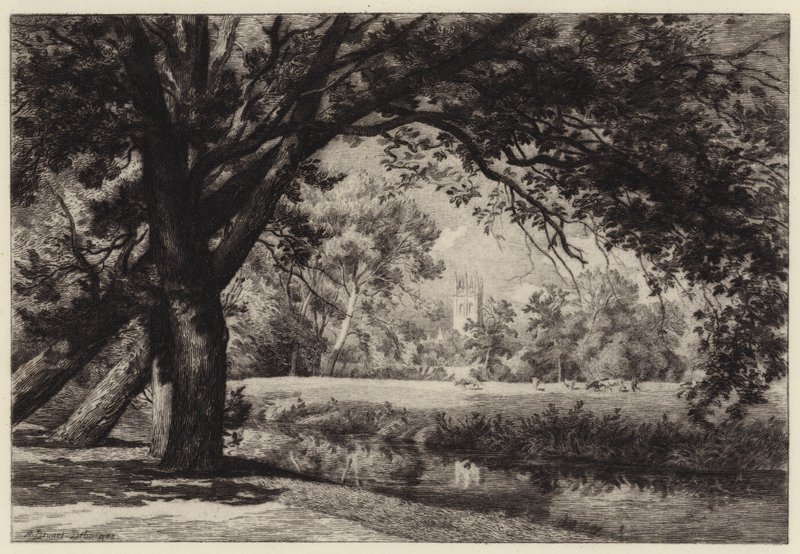 Magdalen Tower från Christ Church Meadows av Alfred Louis Brunet Debaines