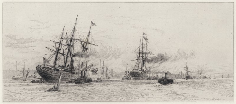 Frakt på Mersey (etsning) av Alfred Louis Brunet Debaines