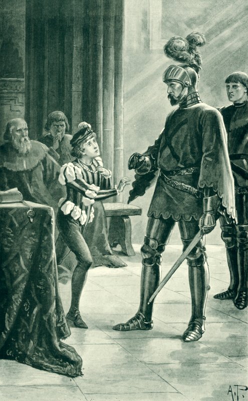 Amiral Sir Andrew Wood och James IV, illustration från "A History of the Scottish People" av Thomas Thomson av Alfred Pearse