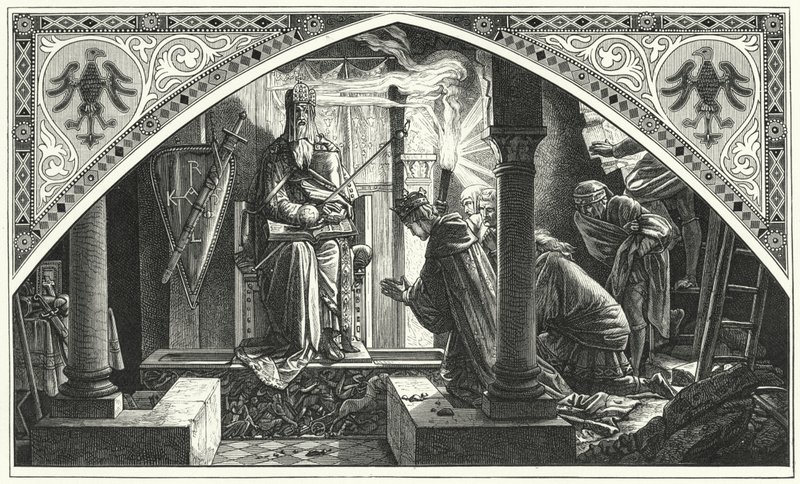 Otto III vid Karl den Stores grav (gravyr) av Alfred Rethel