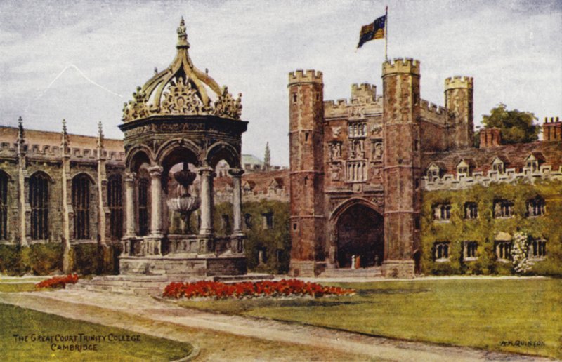 Cambridge: The Great Court, Trinity College (färg litho) av Alfred Robert Quinton