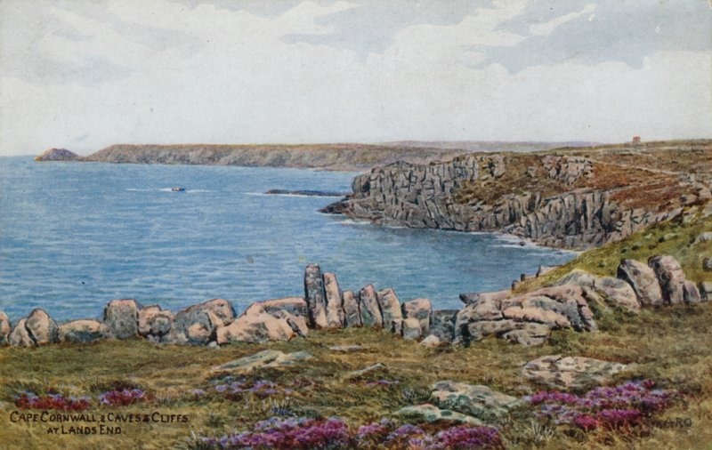 Cape Cornwall, grottor och klippor vid Lands End av Alfred Robert Quinton