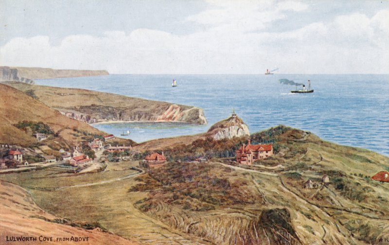 Lulworth Cove, från ovan (färg litho) av Alfred Robert Quinton